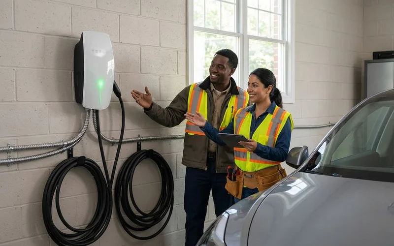 Tesla Wall Connector third generation mounted on garage wall